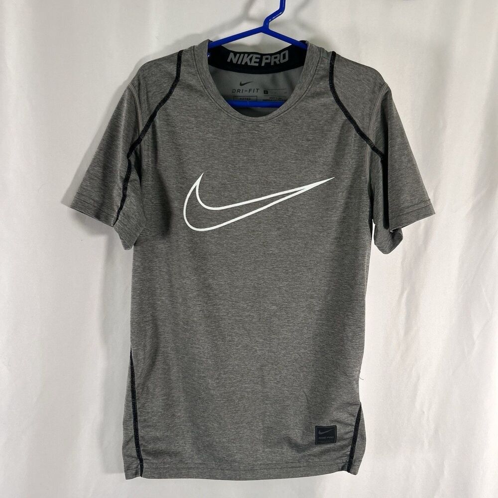 Nike Pro Shirt Boys Small Heathered Grey Short Sleeve Breathable Dri Fit